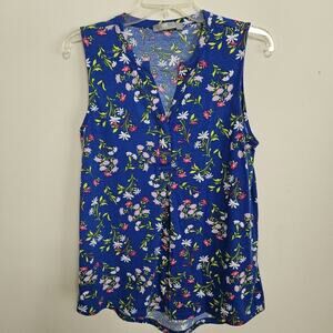 Lee Riders Floral Soft Knit Sleeveless Top Shirt Blouse Sz M Blue